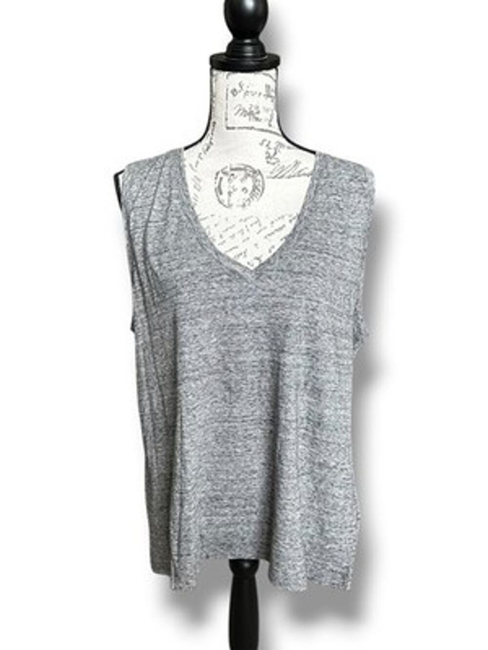 Madewell Women's Gray Marled V-neck Tank Top 100% Cotton Casual Comfort Size XL